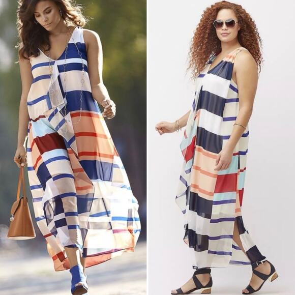 NWT Lane Bryant Cascade Striped Maxi Dress Chiffon Multicolor Cross Back Size 24 - Picture 14 of 14